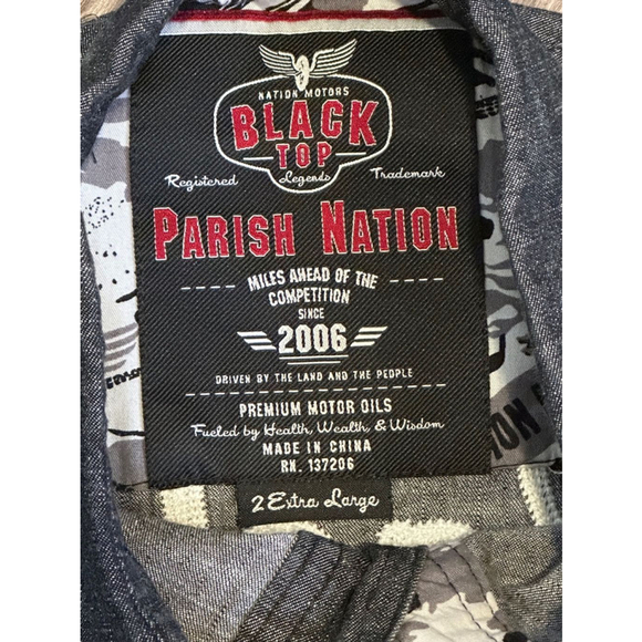 Blacktop Legends Parish Nation Men’s Black Denim Button Up Shirt Patches…​​ - Picture 11 of 13